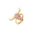 Bohemian gold bull head ring with pink and white micro-paved cubic zirconia stones - Adjustable Open / Rose Red Zirconia