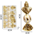 6-pack of gold and white glitter Christmas candy ornaments with sizing dimensions - Set of 6 / Gold