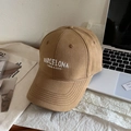 Detail of white Barcelona embroidery on khaki cotton twill baseball cap fabric - 56-65cm (Adjustable) / BARCELONA Embroidery / Khaki