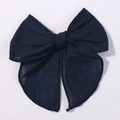 Navy blue 4.5 inch bow hair clip for girls made of breathable cotton linen fabric - Dark Blue
