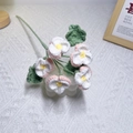 Handmade crochet pansy flower bouquet in creamy white with pink edges and green leaves - Pink