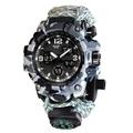 Men's dual-display tactical watch with blue camouflage paracord band and built-in compass - 827-5 Bare Watch