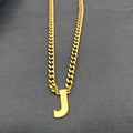 Hip hop 18K gold plated Cuban chain necklace with large capital letter J pendant - Letter J / Gold