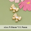 Pair of 18k gold plated bow charms with white zircons for DIY jewelry making - ME5603A - Gold Bow Knot - 1pc