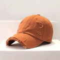 Vintage distressed baseball cap in burnt orange with ripped details and adjustable strap - L (58-60cm) / Orange