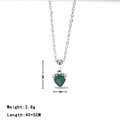 Silver heart necklace with green zircon pendant and fine adjustable metal chain - Silver-Green Zircon