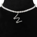 Sparkling silver rhinestone choker necklace with a letter W pendant on black display - Letter W [Silver]