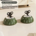 Set of two magnetic mechanical kitchen timers in dark green finish for cooking - 2 Pcs/Set / Vintage Green
