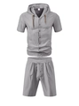 Ensemble d'été en lin gris pour hommes avec chemise à manches courtes et short décontracté - S / Gris