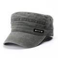 Berretto militare classico in cotone lavato verde oliva con patch in pelle Sport e tetto piatto - Regolabile / Verde Militare
