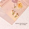 Detail view of tulip flower charms with pink enamel and pearl for DIY earrings - Style 03 Pearl Flower Gold