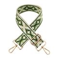 Détail de la bandoulière jacquard bohème avec mousquetons métalliques dorés brillants - Vert