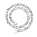 Collar de cadena Cuban link plateado con circonitas brillantes y cierre de caja - Plata 9mm*20inch Cadena Cubana
