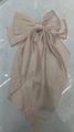 Elegant champagne silk bow hair clip with long ribbons in a soft satin finish - Light Champagne