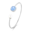 Zilveren roestvrijstalen C-vormige armband met blauwe steen en witte parel - Hemelsblauwe Edelsteen + Zilver (KB123024-K)