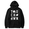 Black fleece-lined hoodie featuring a white Touchdown football graphic and drawstring hood - Black-Touchdown