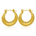 Golden hoop earrings with textured diamond lattice and secure lever-back closure - Rhombus Weave Lever-back