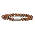 New Chinese 6mm natural wood beaded bracelet with silver metal tube and elastic cord - Rosewood