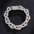 Silver iced-out Cuban chain bracelet with rhinestone pavé and square buckle clasp - 8inch (20cm) / Silver