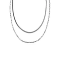 Collana doppia argentata minimalista con catena a serpente e maglie a forma di graffetta - Color Acciaio