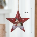 Stella di Natale rossa in metallo con decoro pupazzo di neve e corda rustica, 14cm - Ornamento Pupazzo di Neve Stella Rossa