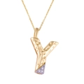 Two-tone plated copper letter Y pendant necklace with micro-set cubic zirconia accents - Letter: Y