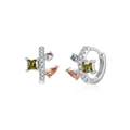 Elegant 18K gold plated S925 silver hoop earrings with asymmetric colorful zircons - Silver