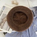 Detailed texture of brown mohair knit beret with stylish accessories and newsprint - M(56-58cm) / Coffee