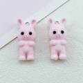 Pink flocked rabbit charm accessory with metal ring for DIY handmade jewelry crafting - Pink Rabbit