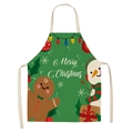 Green Christmas apron featuring cartoon gingerbread man and snowman prints with festive motifs - Style-12 (Green Snowman)