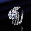 Silver moissanite ring with a large round center stone and pave diamond band - Princess Diamond 5 Carat Ljz-57 / Adjustable Open