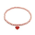 Rose gold beaded bracelet with red enamel heart pendant for women in minimalist style - Rose Gold Red