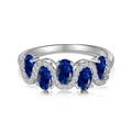 S925 Sterling Silber Ring mit fünf ovalen blauen Edelsteinen und weißen Zirkonias - US 6 / Wellen 5-Steine Stil (DY120979-S-W-BA)