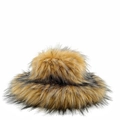 Faux fur winter bucket hat with brown and black gradient plush finish for women - Brown