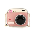 Pink and beige camera-shaped crossbody bag with gold chain strap and cute embroidery - Pink