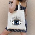 Minimalist canvas tote bag featuring a blue Greek Evil Eye artistic graffiti print - STD1804-Q All-Seeing Eye Illustration
