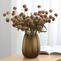 Brown striped glass vase with matching artificial dandelion bouquet for table decor - Dark Coffee
