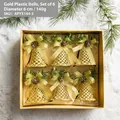 Set di 6 campanelle natalizie dorate con pigne e fiocchi in scatola regalo - Campane in Plastica Oro A (Set di 6) / Diametro 6cm/140g