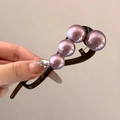 French vintage pearl hair clip with purple pearls on a coffee-colored resin banana clip - #2 Purple Bead Twist Clip