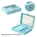 Sky blue velvet jewelry box with clear lid for rings and earrings display 20x15x5cm - 3 Grids / Blue