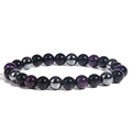Tiger eye and hematite beaded bracelet with polished obsidian stones in a triple row - 8mm Purple Tiger Eye