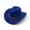 Royal blue western cowboy hat with gold chain band on a minimalist white background - M (56-58cm) / Sapphire Blue