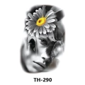 Waterproof tattoo sticker TH-290 featuring artistic face, daisy and forest silhouette - Th-290 / 210*148mm