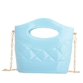 Sky blue mini jelly bucket bag with diamond lattice pattern and golden chain strap - Light Blue