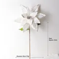 White 40cm artificial Christmas poinsettia with silver glitter edges and green stem - White