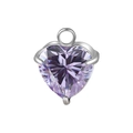 Silver amethyst heart charm pendant with 18K gold stainless steel prong setting - June Alexandrite (Steel Setting)