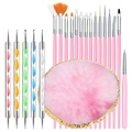 21-piece pink nail art kit with 15 brushes, 5 dotting pens and a resin palette - Pink Handle Set (01)