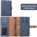 A6 Macaron Denim Blue soft leather binder with 6-ring clips and multi-functional slots - Denim Blue Shell