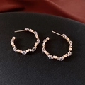 Macro shot of gold C-shaped earrings with sparkling cubic zirconia on black fabric - Gold / Gold