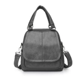 Mochila versátil de cuero suave gris oscuro para mujer con gran capacidad y acabado mate - Gris